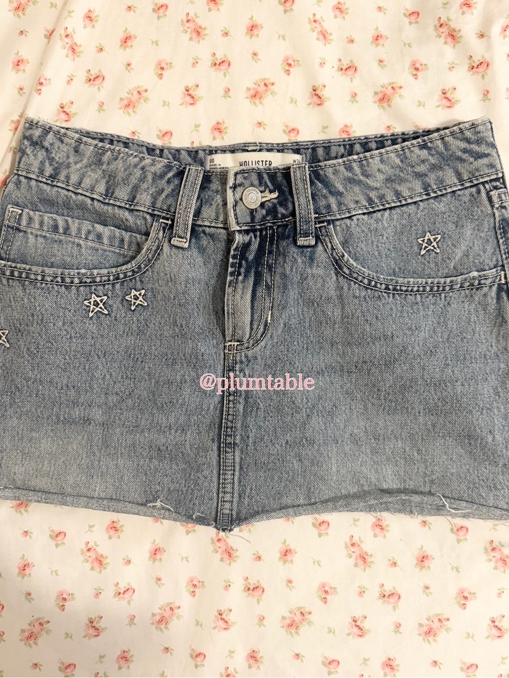 Hollister Light Blue Denim Mini Skirt with Star Embellishments
